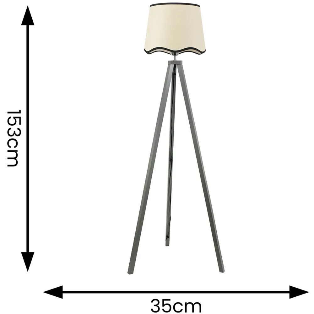 Barbro Tripod Floor Lamp with Black Trim - Grey