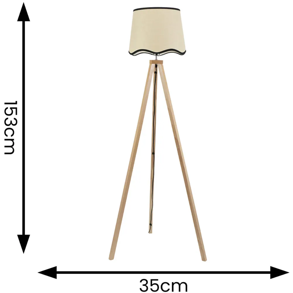 Barbro Tripod Floor Lamp with Black Trim Scallop Shade - Natural