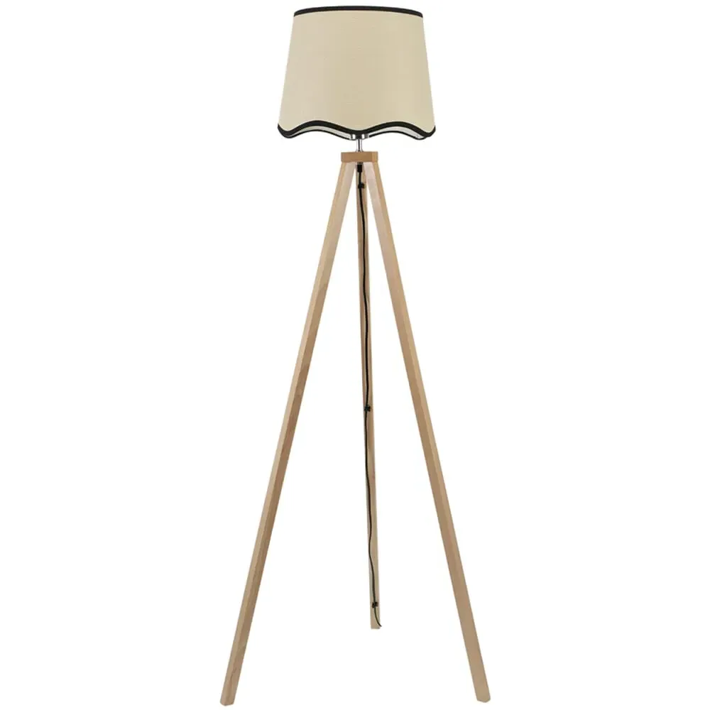 Barbro Tripod Floor Lamp with Black Trim Scallop Shade - Natural image