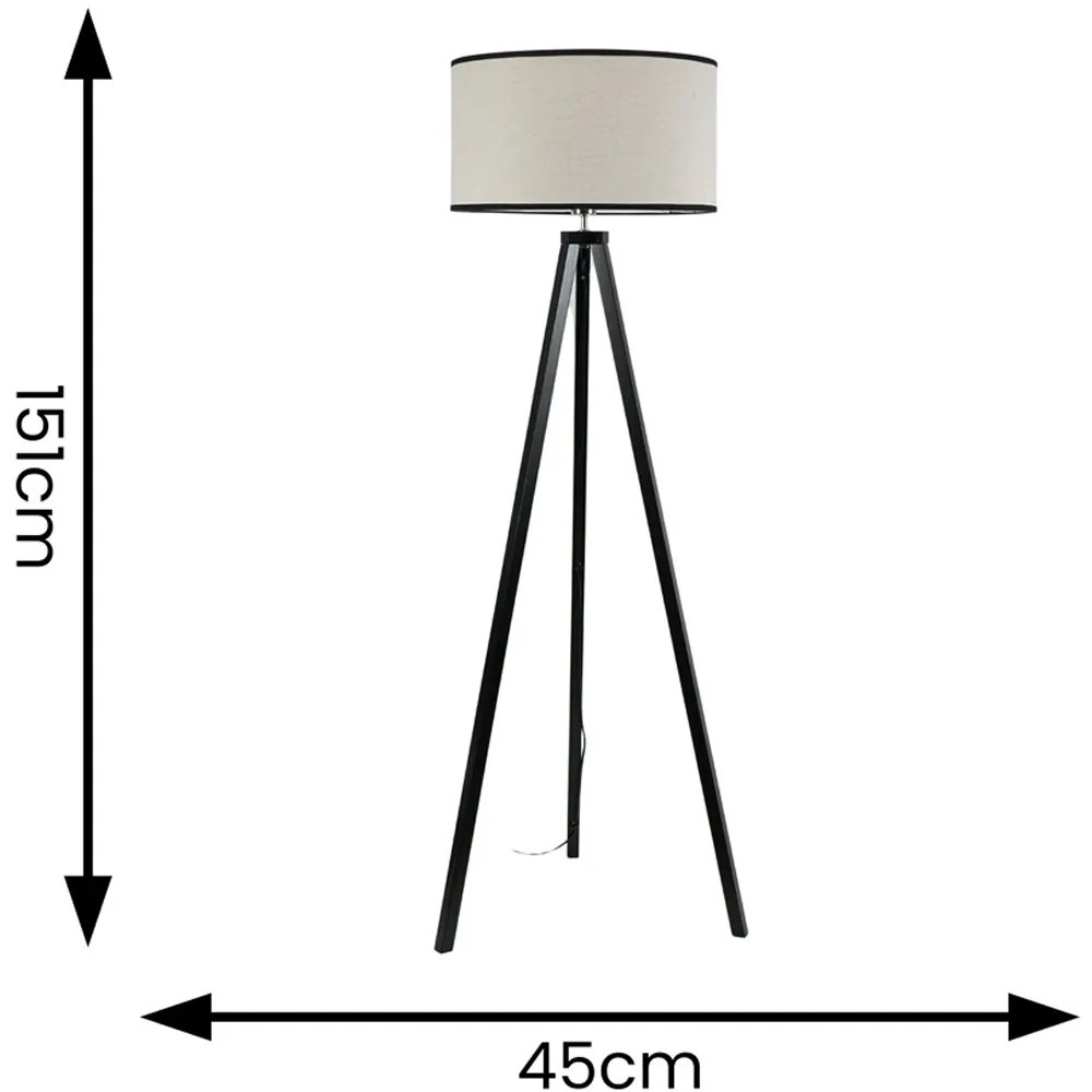 Barbro Tripod Floor Lamp with Drum Shade - Black, Wood