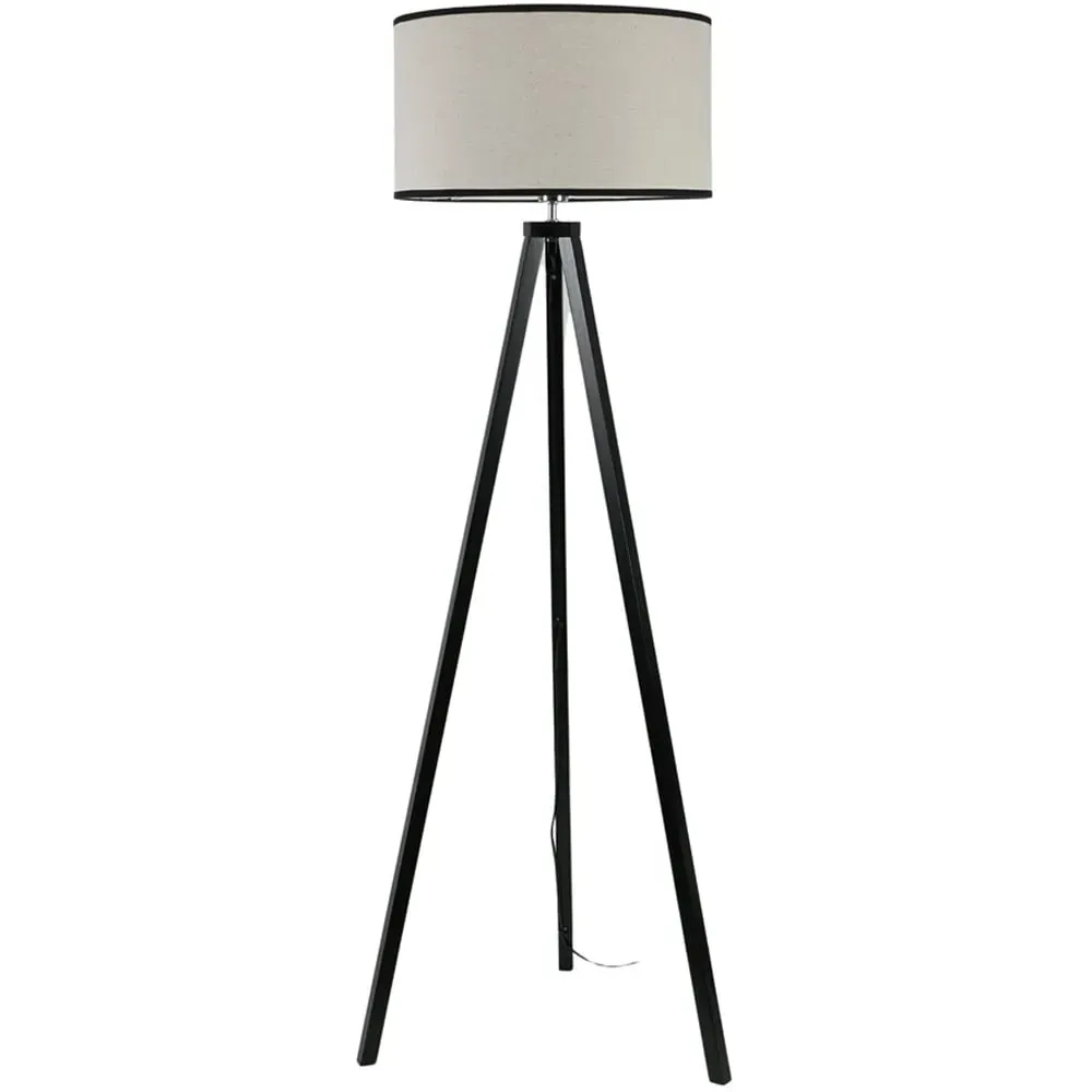 Barbro Tripod Floor Lamp with Drum Shade - Black, Wood