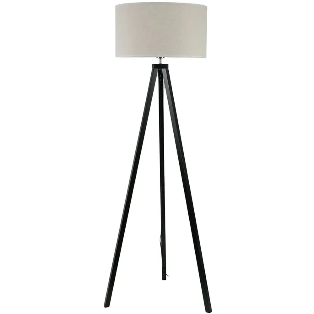 Barbro Tripod Floor Lamp with Drum Shade - Black, Wood