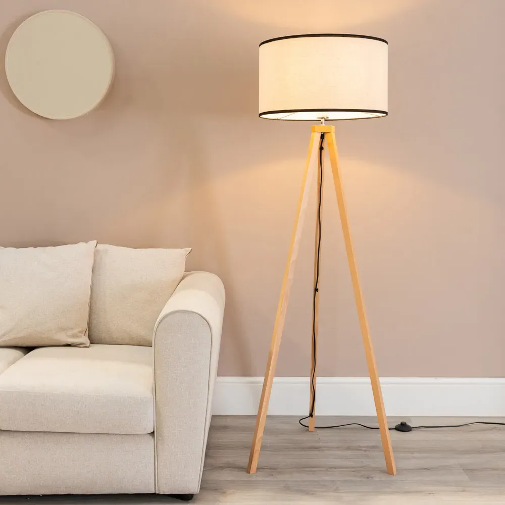 Barbro Tripod Floor Lamp with Drum Shade - Cream, Linen