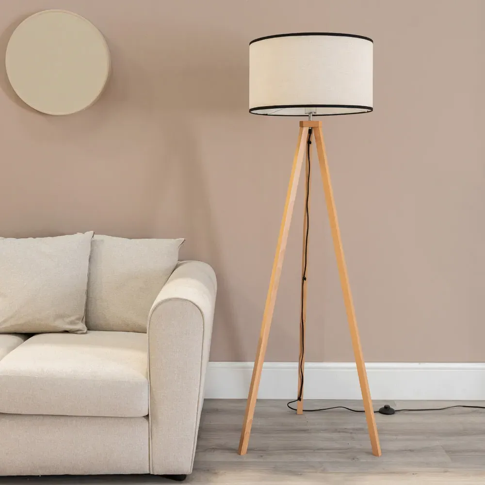 Barbro Tripod Floor Lamp with Drum Shade - Cream, Linen