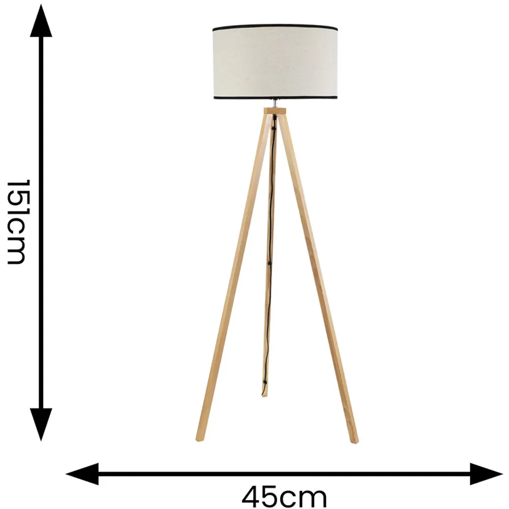 Barbro Tripod Floor Lamp with Drum Shade - Cream, Linen