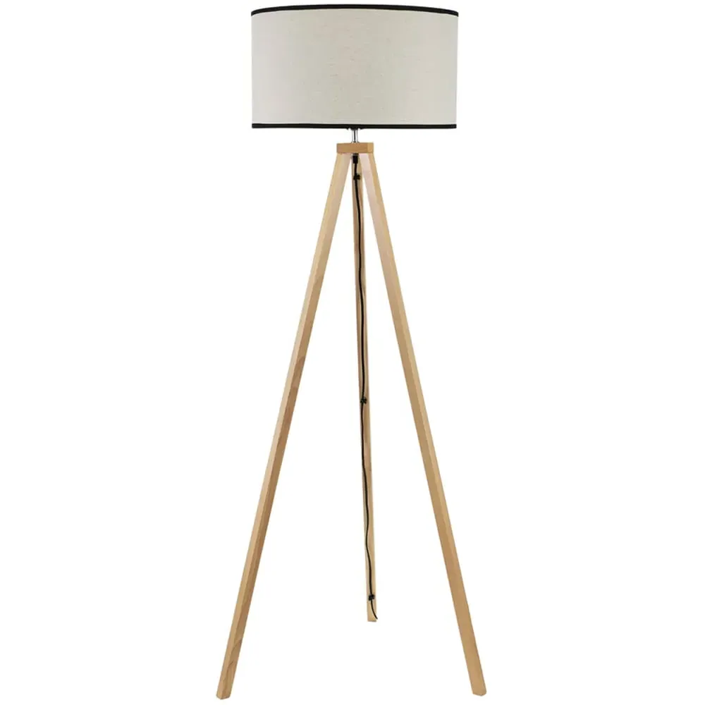 Barbro Tripod Floor Lamp with Drum Shade - Cream, Linen image