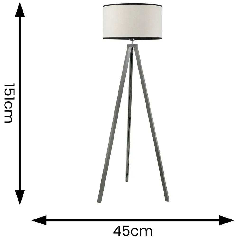 Barbro Tripod Floor Lamp with Drum Shade - Grey, Linen