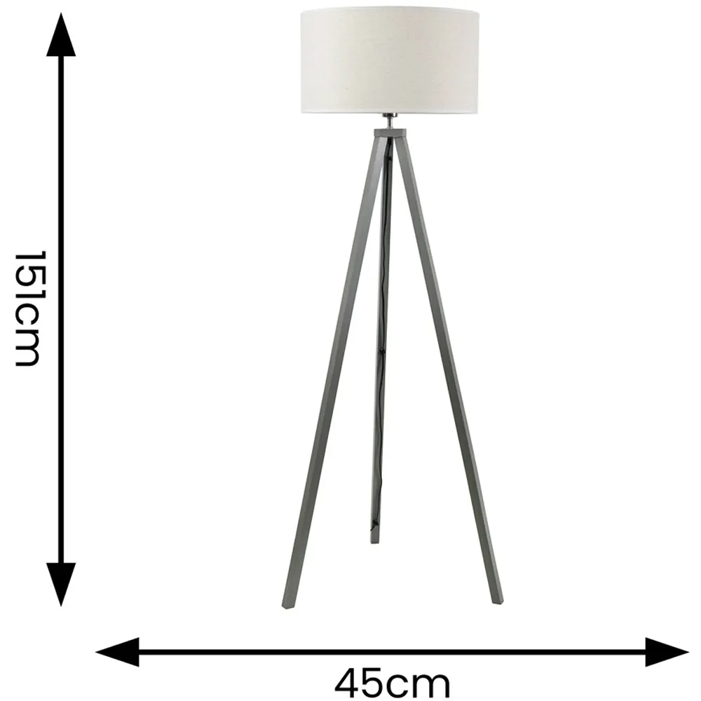 Barbro Tripod Floor Lamp with Drum Shade - Grey, Wood