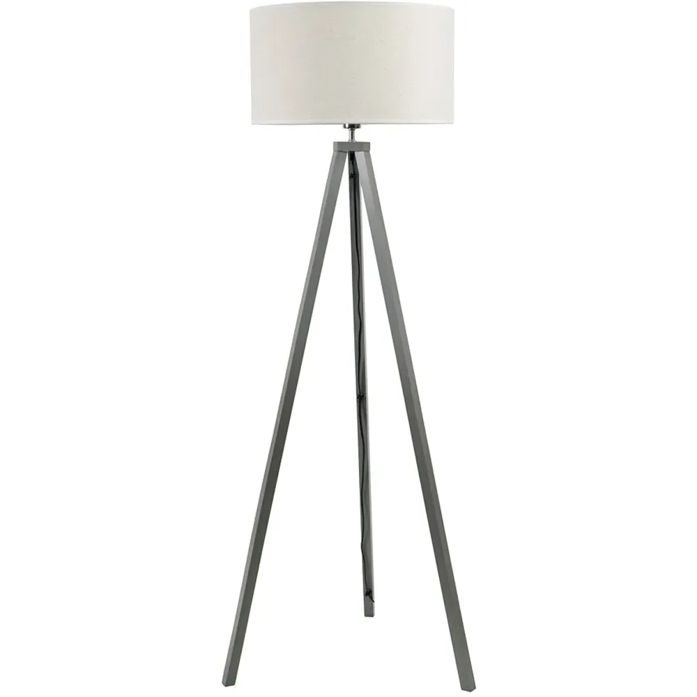Barbro Tripod Floor Lamp with Drum Shade - Grey, Wood image