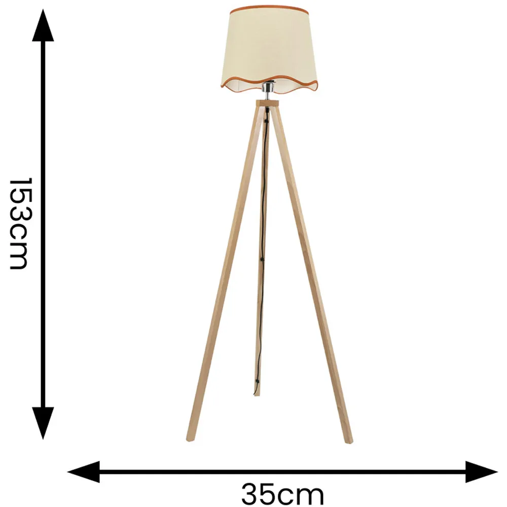Barbro Tripod Floor Lamp with Rust Trim Scallop Shade - Natural