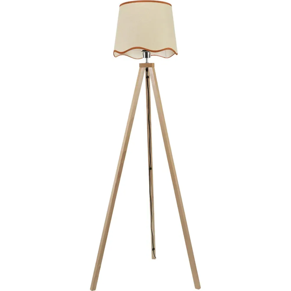Barbro Tripod Floor Lamp with Rust Trim Scallop Shade - Natural