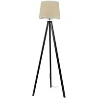 Barbro Tripod Floor Lamp with Scallop Shade - Black, Wood