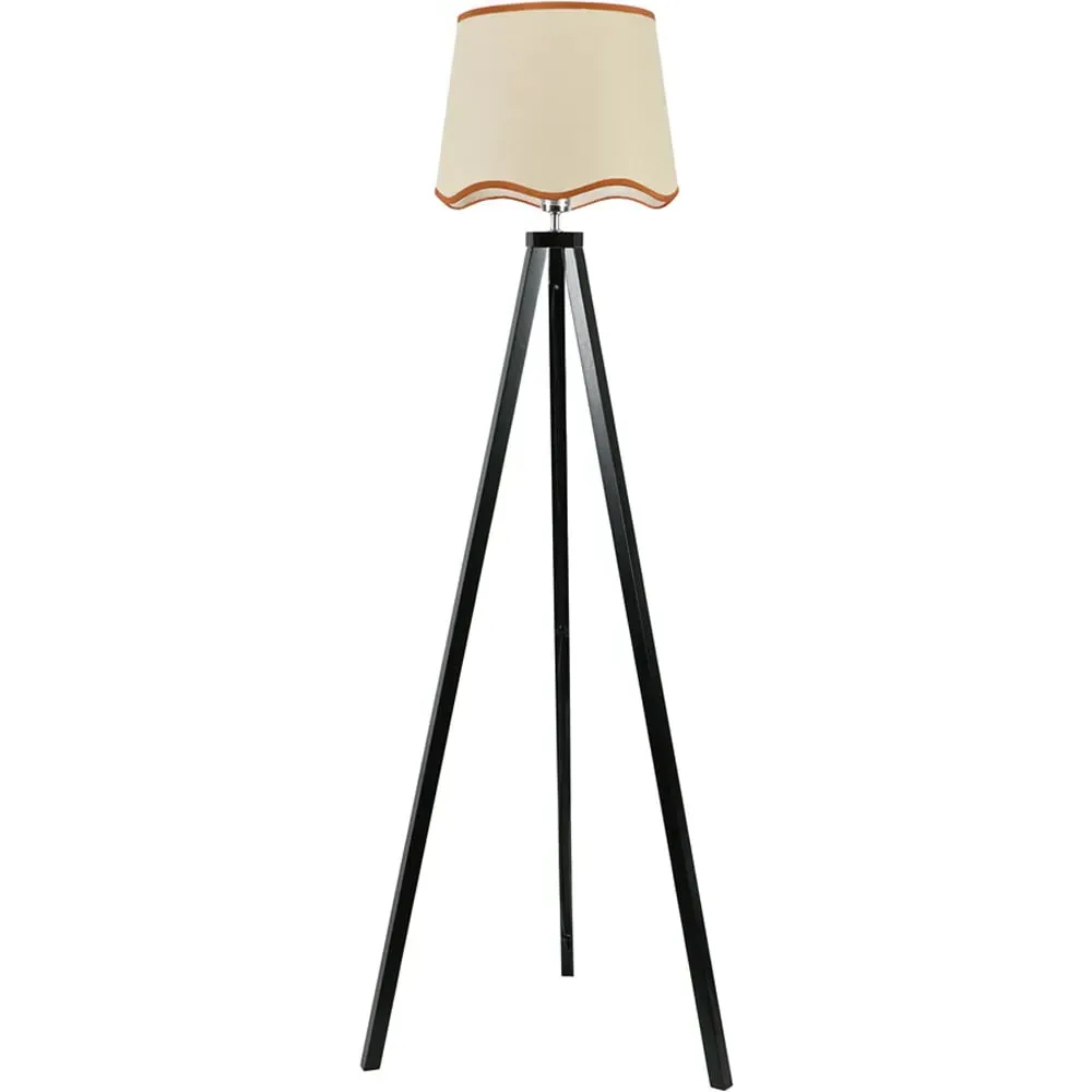Barbro Tripod Floor Lamp with Scallop Shade - Black, Wood image