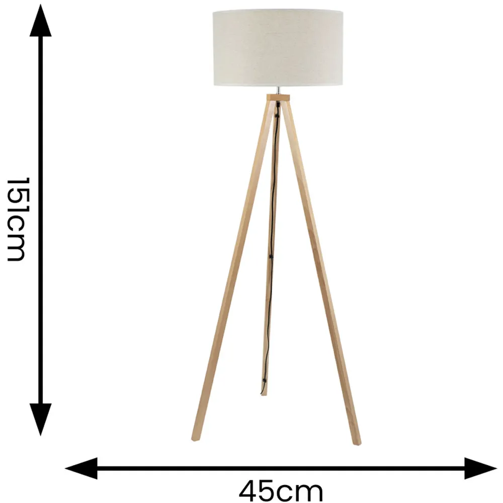 Barbro Tripod Floor Lamp with White Trim Drum Shade - Natural