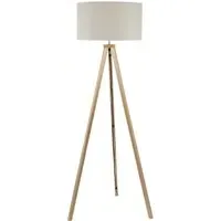 Barbro Tripod Floor Lamp with White Trim Drum Shade - Natural