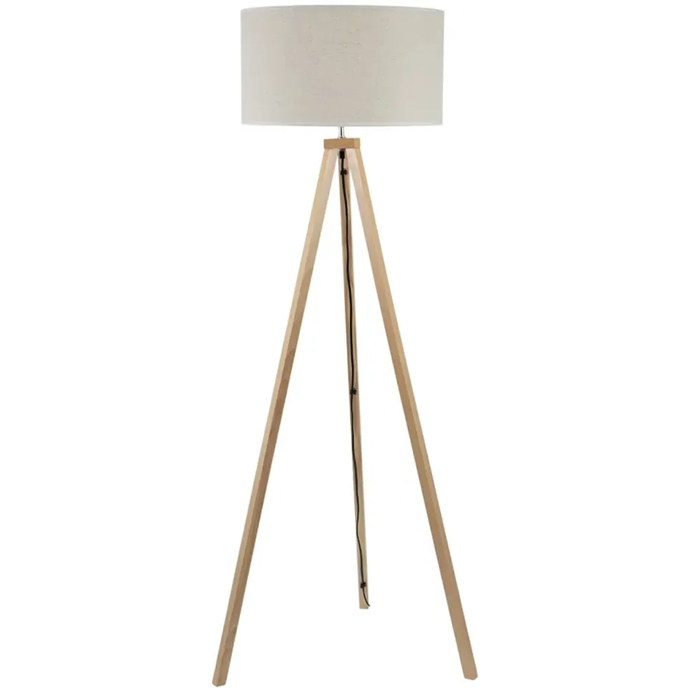 Barbro Tripod Floor Lamp with White Trim Drum Shade - Natural