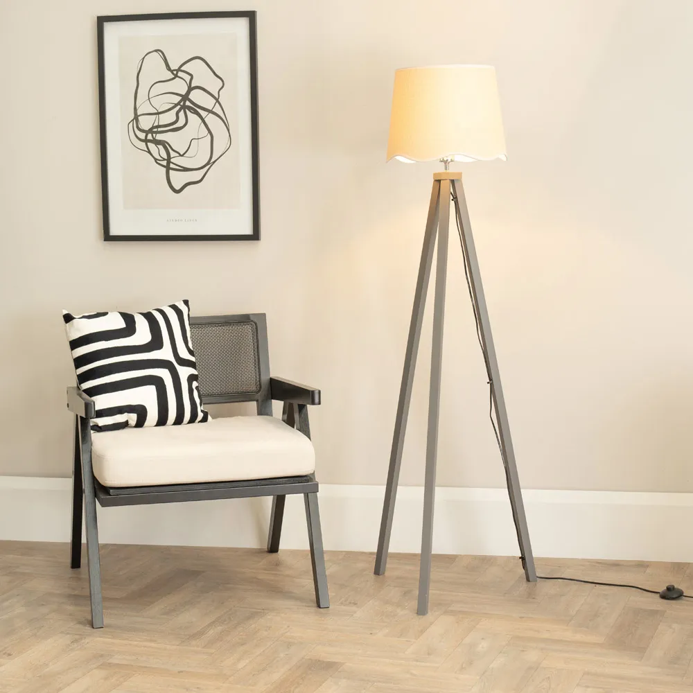 Barbro Tripod Floor Lamp with White Trim - Grey