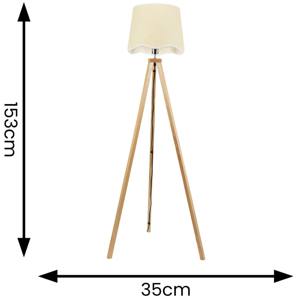 Barbro Tripod Floor Lamp with White Trim Scallop Shade - Natural