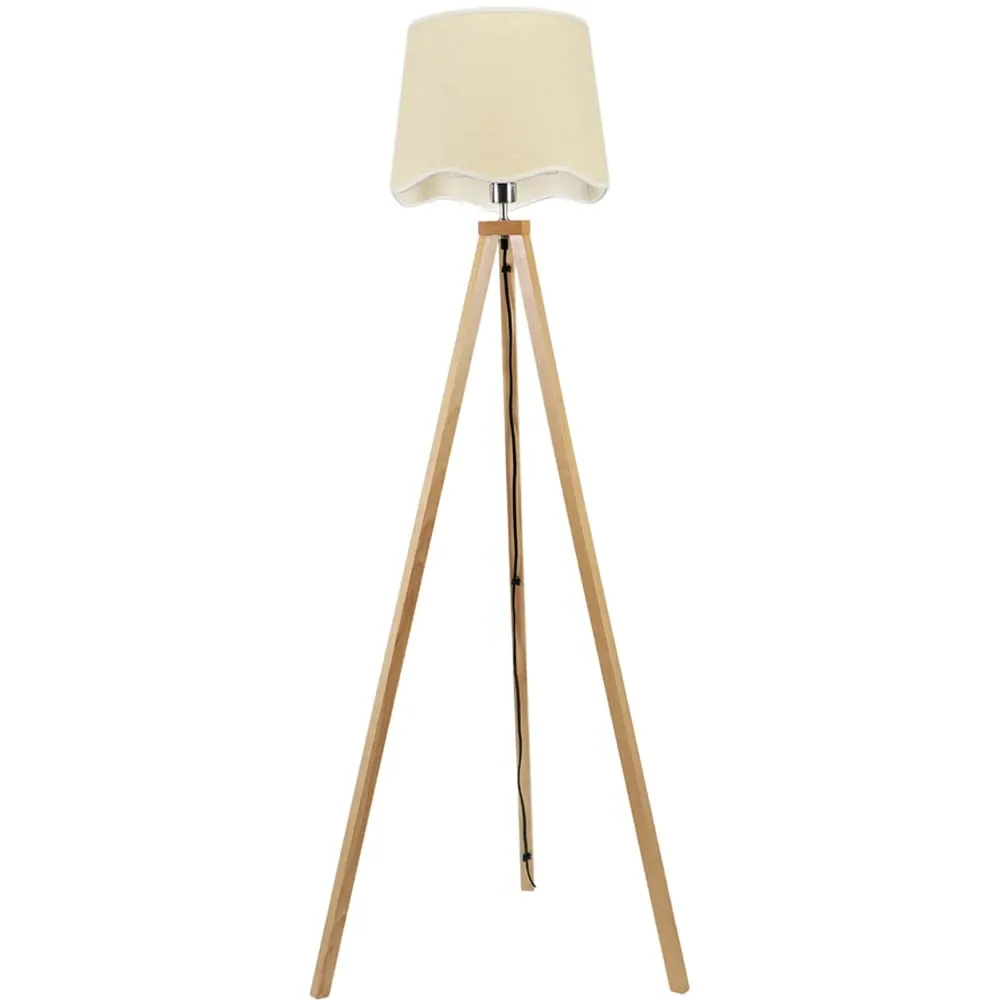 Barbro Tripod Floor Lamp with White Trim Scallop Shade - Natural