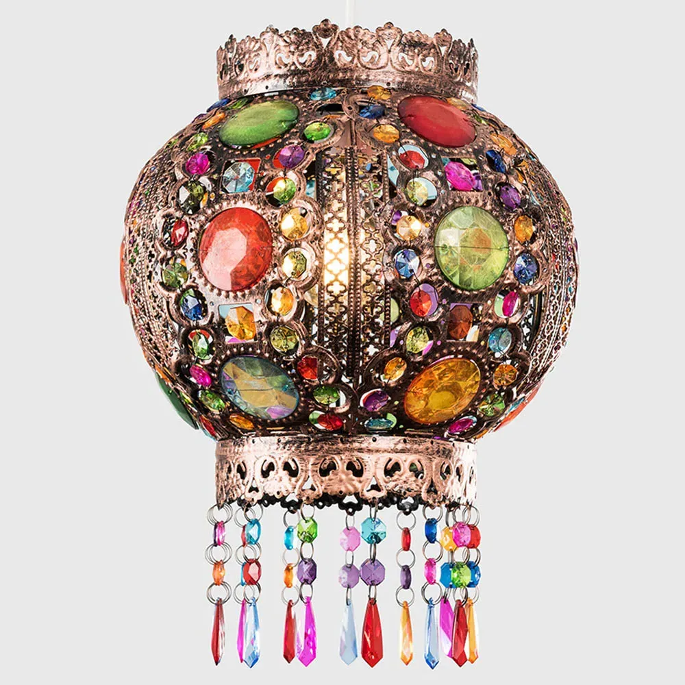 Bazaar Moroccan Chandelier Pendant Shade with Jewel Droplets - Bronze