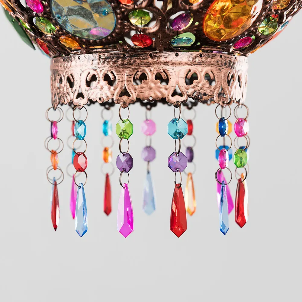 Bazaar Moroccan Chandelier Pendant Shade with Jewel Droplets - Bronze
