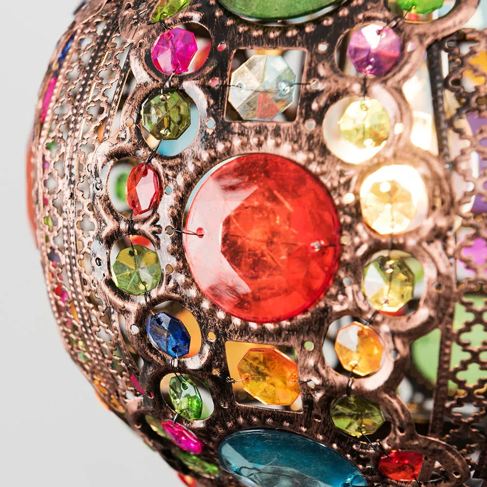 Bazaar Moroccan Chandelier Pendant Shade with Jewel Droplets - Bronze
