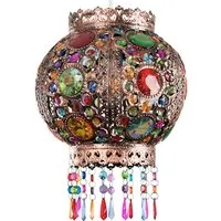 Bazaar Moroccan Chandelier Pendant Shade with Jewel Droplets - Bronze