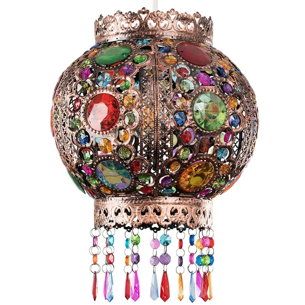 Bazaar Moroccan Chandelier Pendant Shade with Jewel Droplets - Bronze