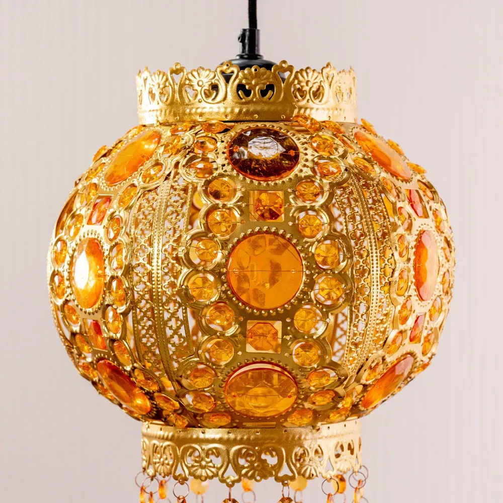 Bazaar Moroccan Chandelier Pendant Shade with Jewel Droplets - Gold