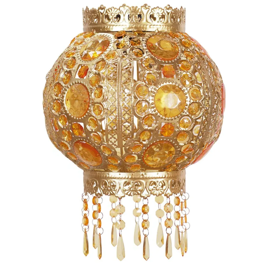 Bazaar Moroccan Chandelier Pendant Shade with Jewel Droplets - Gold image