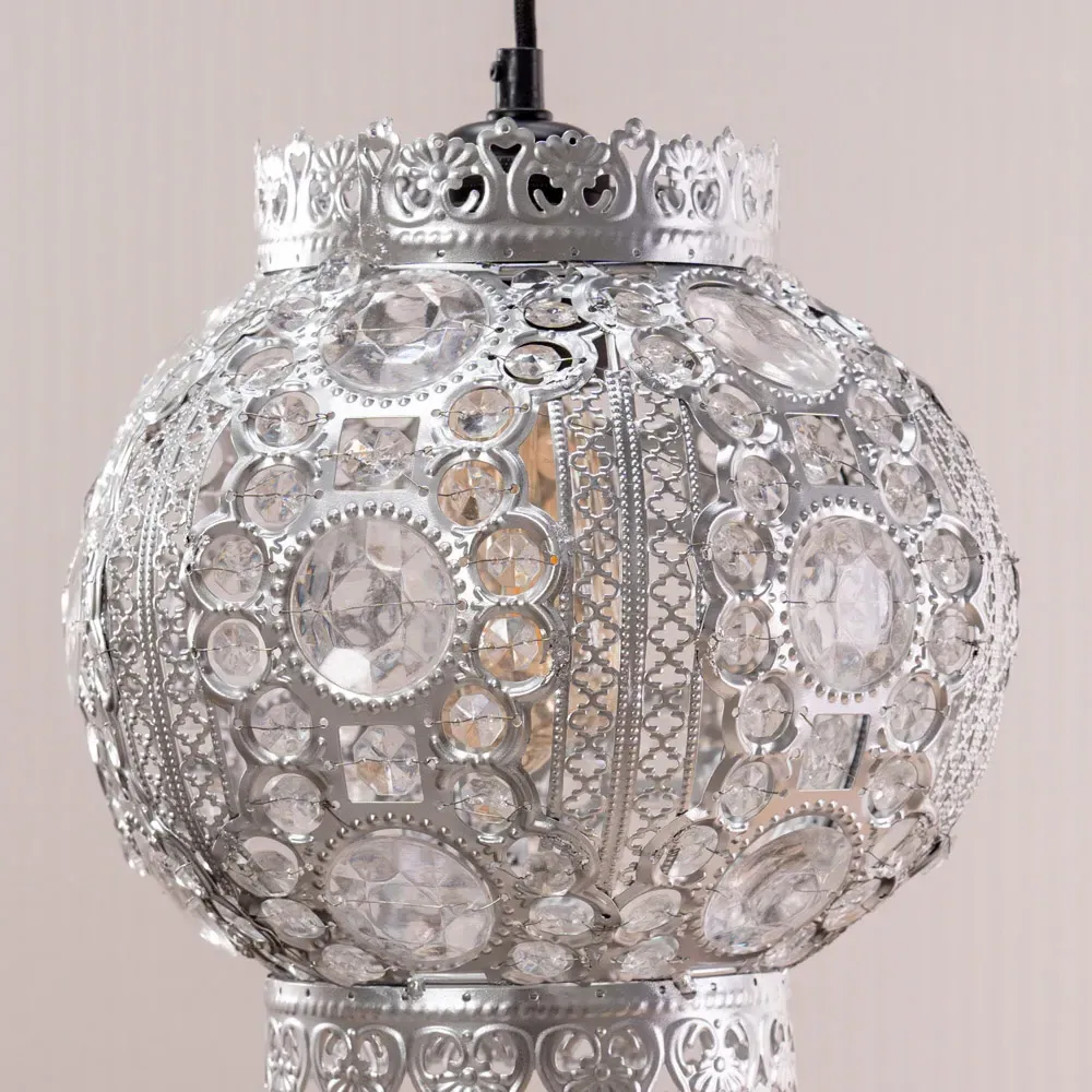 Bazaar Moroccan Chandelier Pendant Shade with Jewel Droplets - Silver