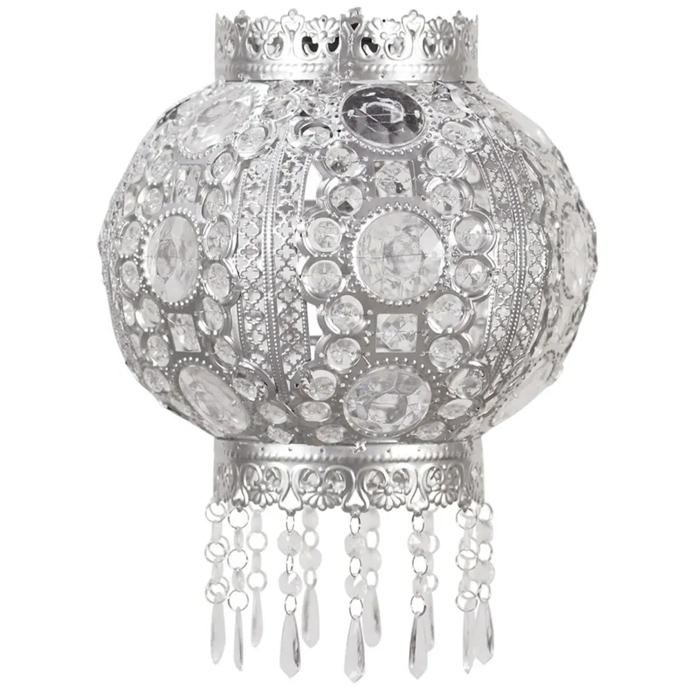 Bazaar Moroccan Chandelier Pendant Shade with Jewel Droplets - Silver