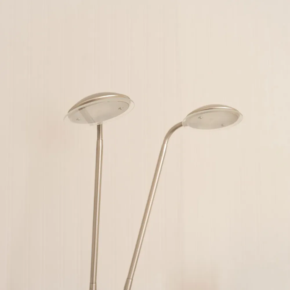 Beata 2 Arm Dimmable LED Floor Lamp - Brushed Silver