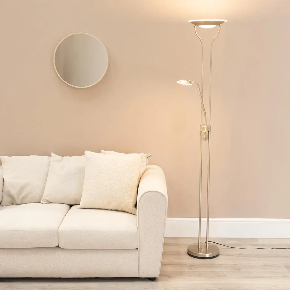 Beata 2 Way Dimmable LED Floor Lamp - Brushed Silver