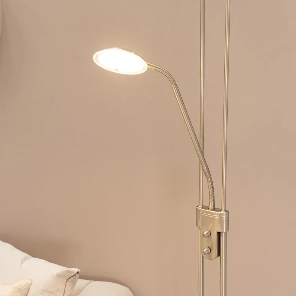 Beata 2 Way Dimmable LED Floor Lamp - Brushed Silver