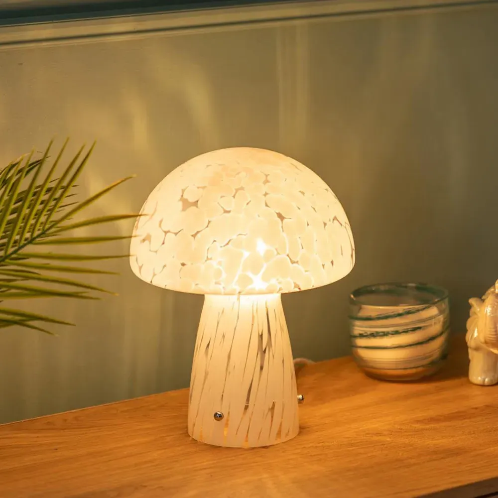 Beau Mushroom Glass LED Table Lamp - White, Confetti Glass