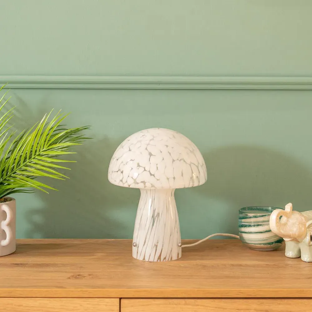 Beau Mushroom Glass LED Table Lamp - White, Confetti Glass
