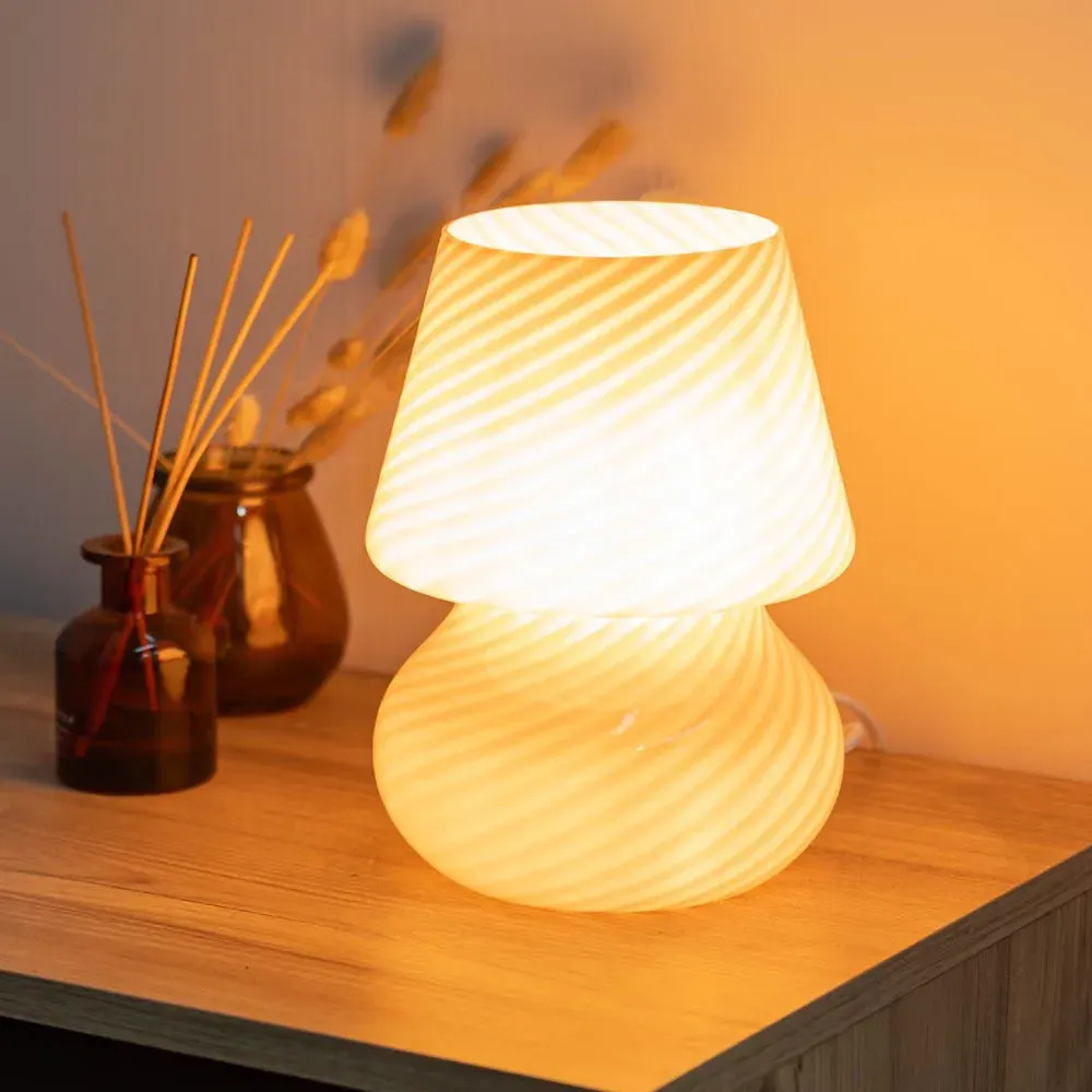 Beau Peach Swirl Glass LED Table Lamp - Pink