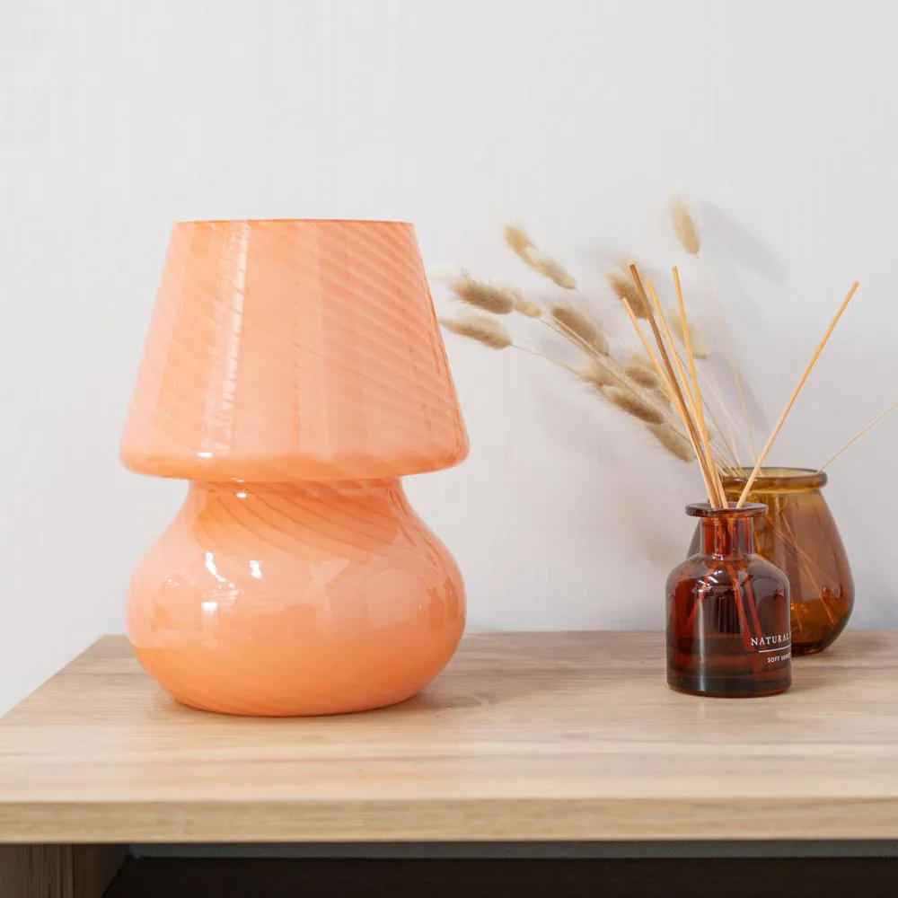 Beau Peach Swirl Glass LED Table Lamp - Pink