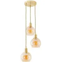 Bellamy 3 Drop Amber Glass Globe Cluster Ceiling Pendant Light - Gold