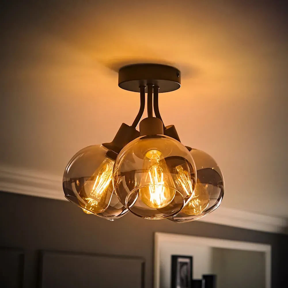 Bellamy Bubble Cluster Flush Ceiling Light - Black, Glass