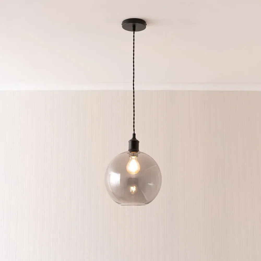 Bellamy Single Globe LED Ceiling Pendant Light - Black, Glass