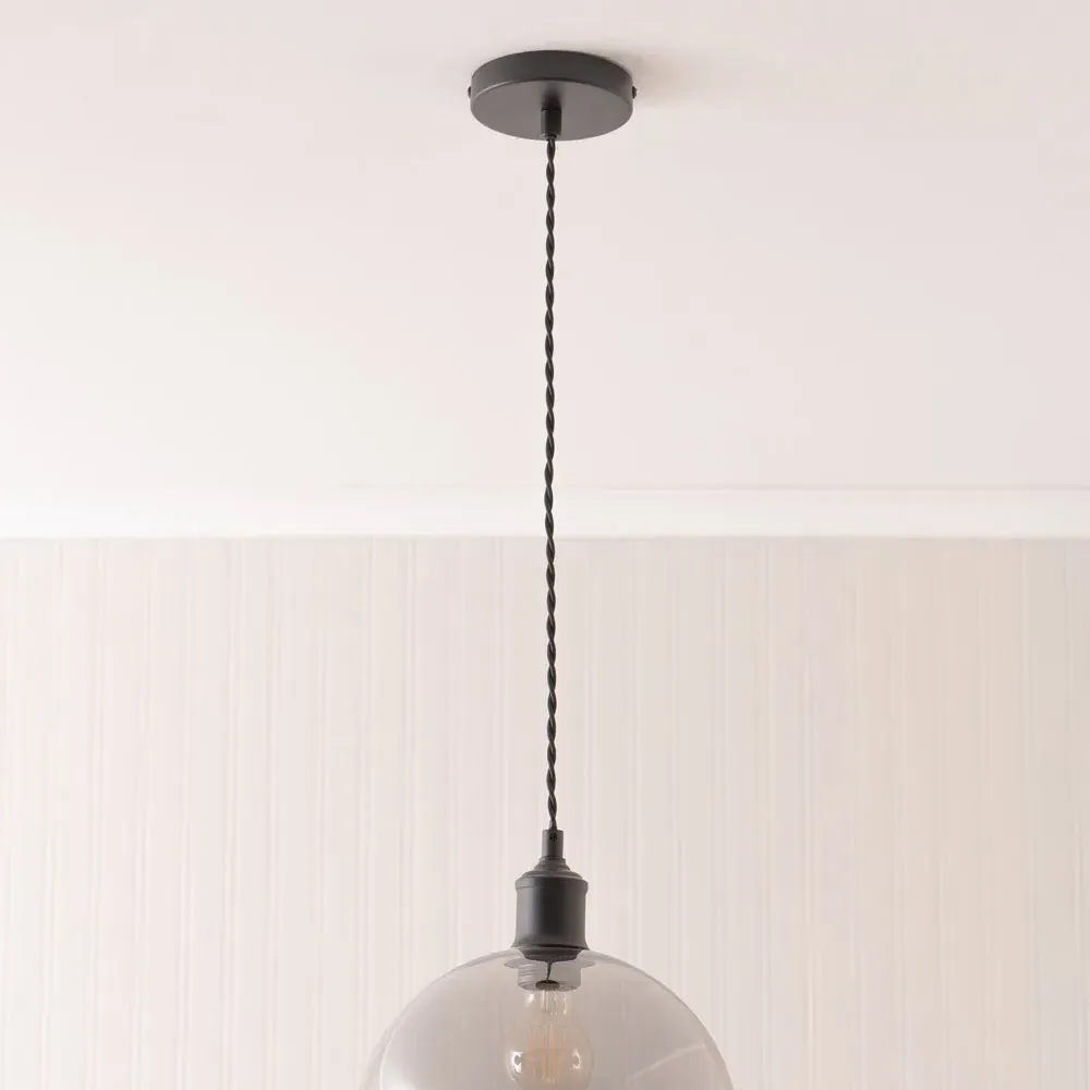 Bellamy Single Globe LED Ceiling Pendant Light - Black, Glass