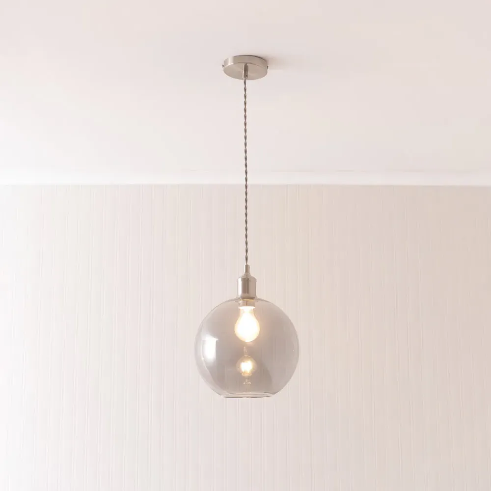 Bellamy Single Globe LED Ceiling Pendant Light - Silver, Glass