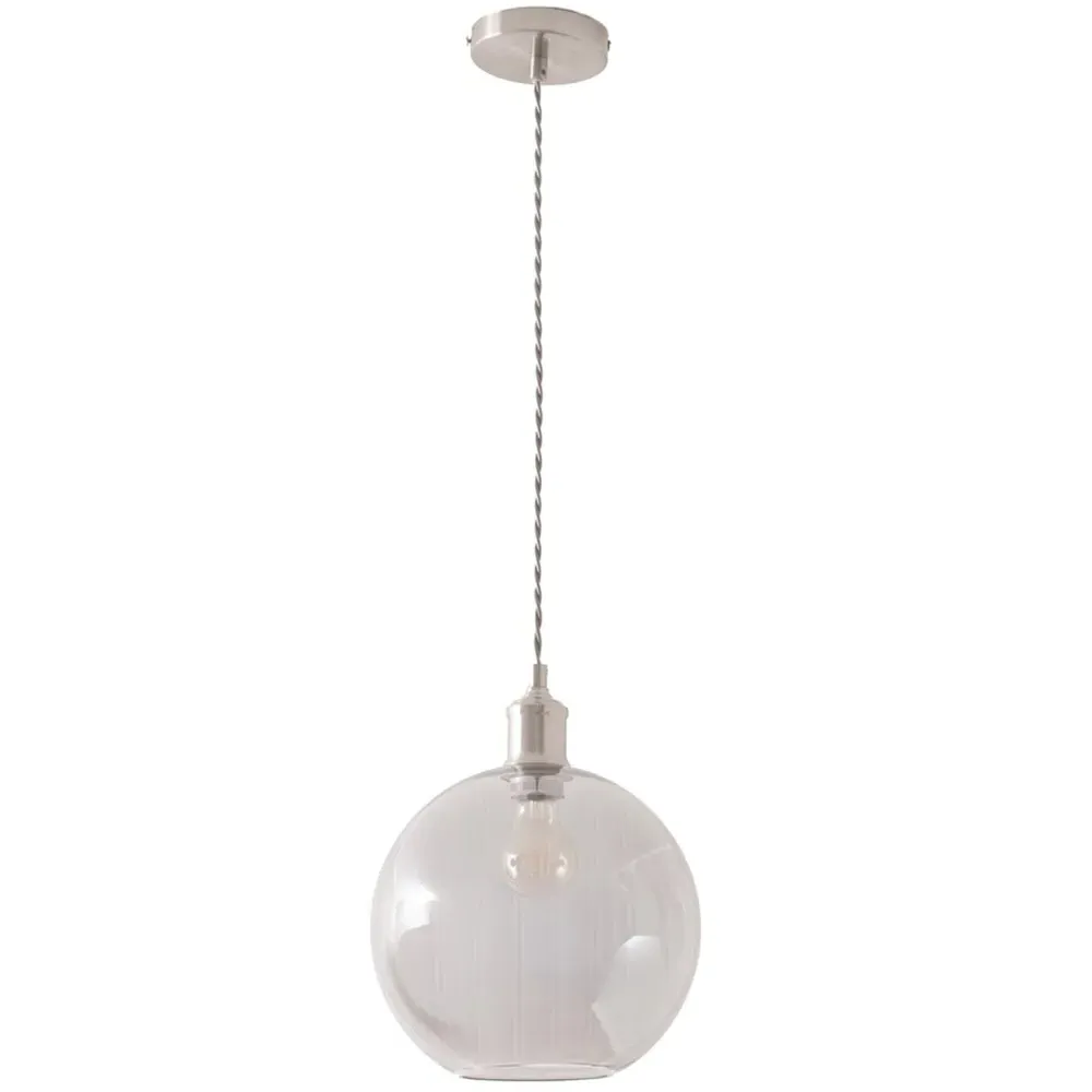 Bellamy Single Globe LED Ceiling Pendant Light - Silver, Glass