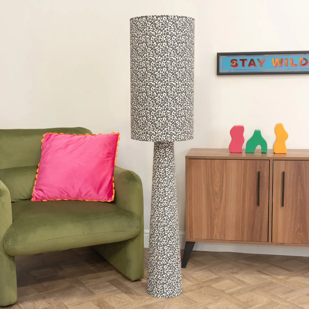 Bertie Leopard Print Midi LED Floor Lamp - Cream