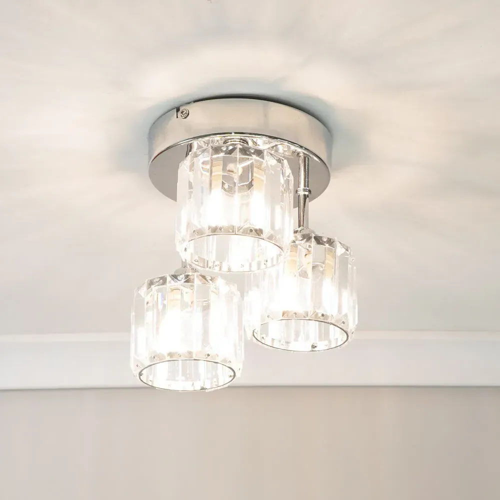 Beth 3 Way LED Glass Drop Ceiling Light - Chrome