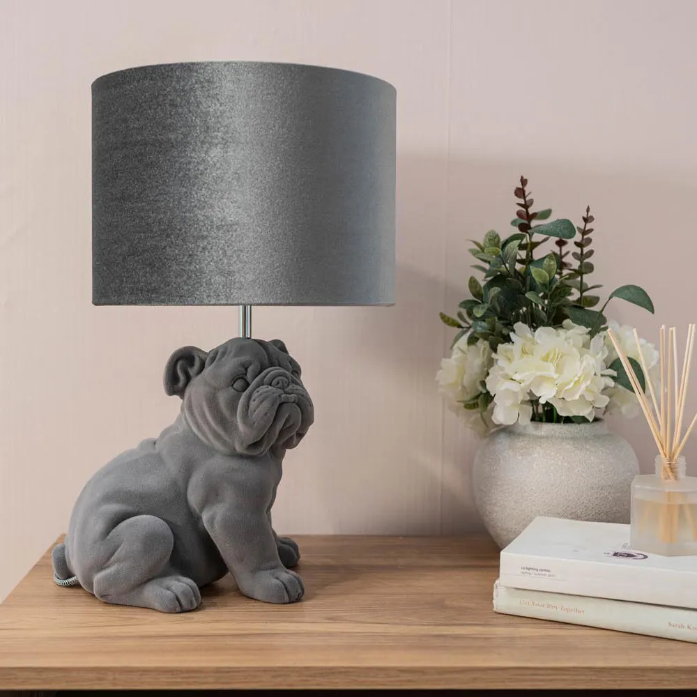 Billy Bulldog LED Table Lamp - Grey, Velvet