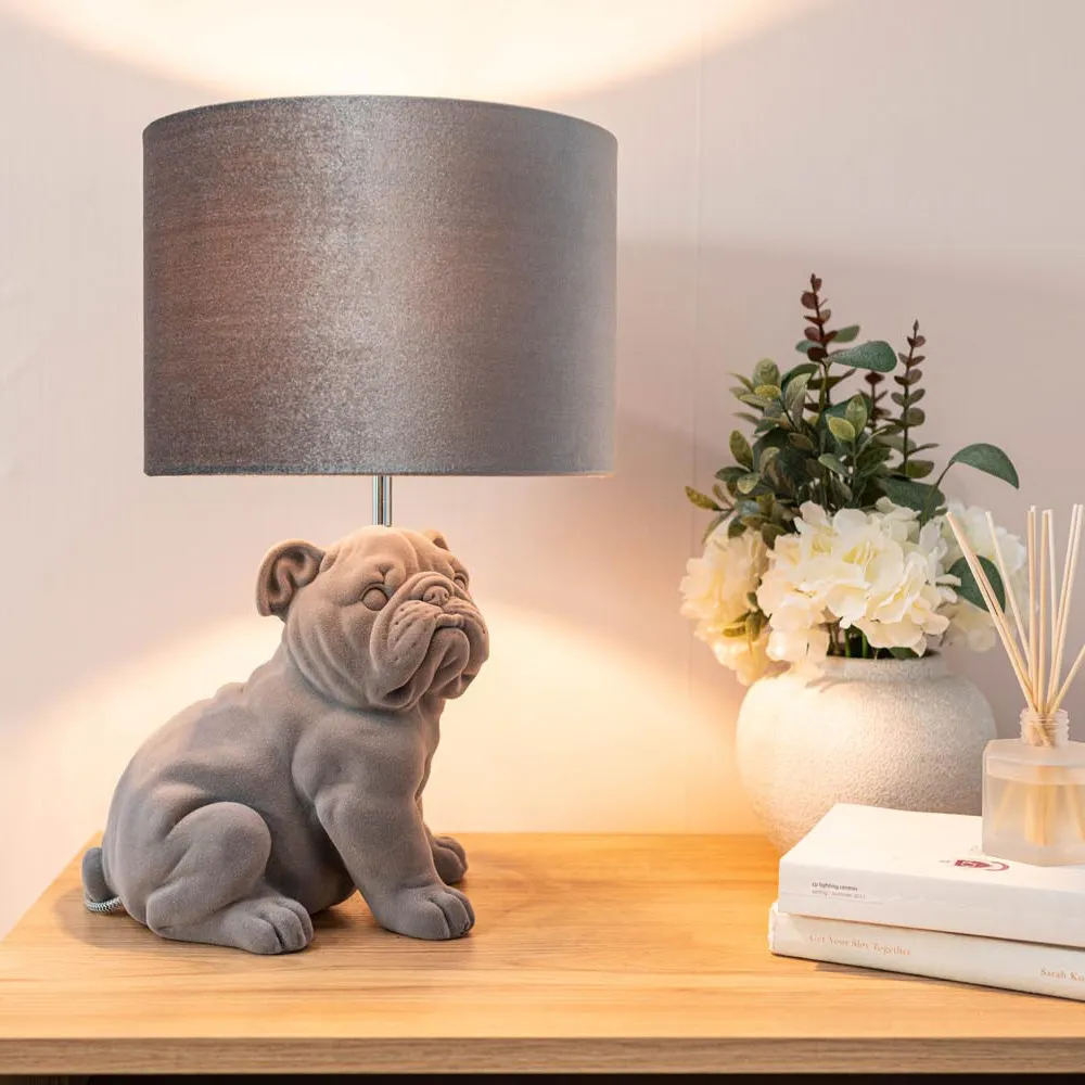 Billy Bulldog LED Table Lamp - Grey, Velvet