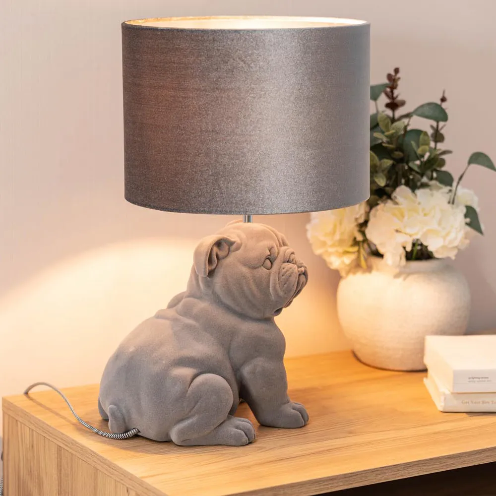 Billy Bulldog LED Table Lamp - Grey, Velvet